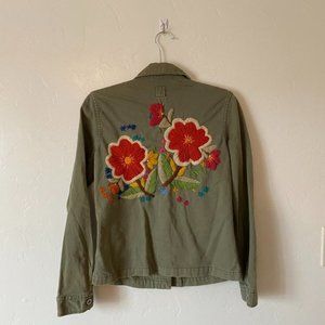 Lucky Brand Vintage Style Utility Jacket Yarn Floral Size Small